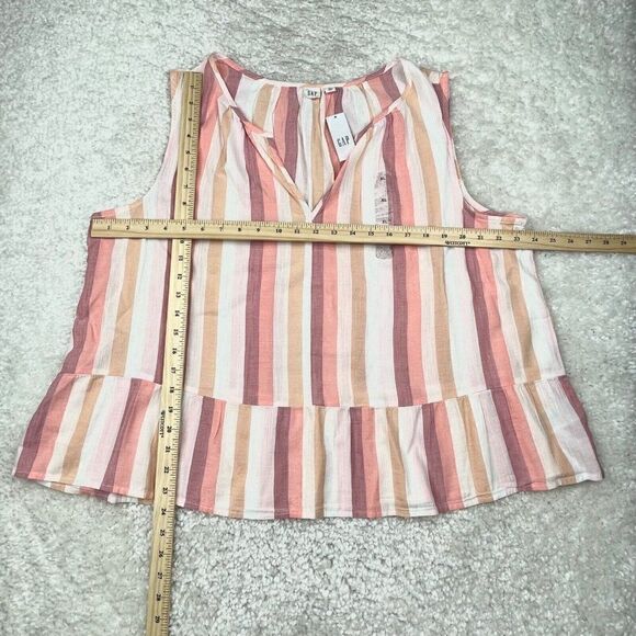 Gap Sleeveless Peplum Top Peach Multi Stripe NEW - Picture 8 of 9